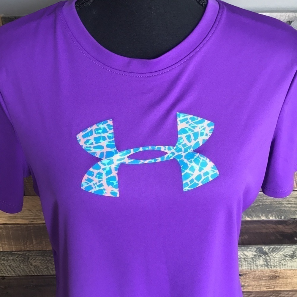 Under Armour | Girls Youth Loose Fit Tee, YXL, Purple, Heat Gear - Picture 2 of 8